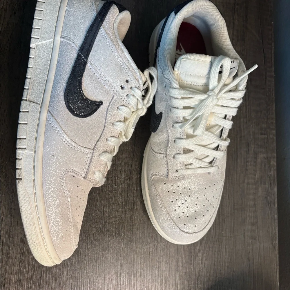 Sparkly Nike Dunks: White Sparkle with Black Swoosh